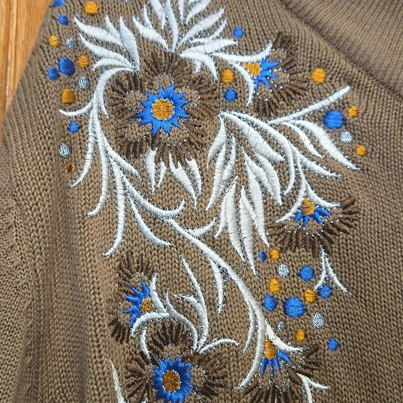 Vintage Bob Mackie Embroidered Brown Cardigan size 2X - Picture 4 of 8